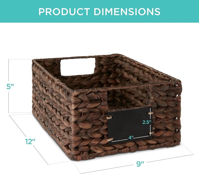 Best Choice Products Set of 4 9x12in Water Hyacinth Pantry Baskets, Woven Organizers w/Chalkboard Label, Chalk Marker - Brown - Image 7
