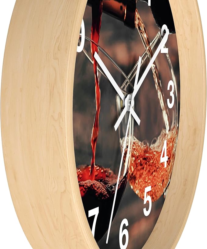 Mozingo ~ Wine Clock for Kitchen Bar Wall It's Wine O'clock Silent Time Gift Home Decor Made In USA, 10" (Hour Marks - Numbers, Clock Frame Color - Natural Wood, Wine Theme #01) - Image 2