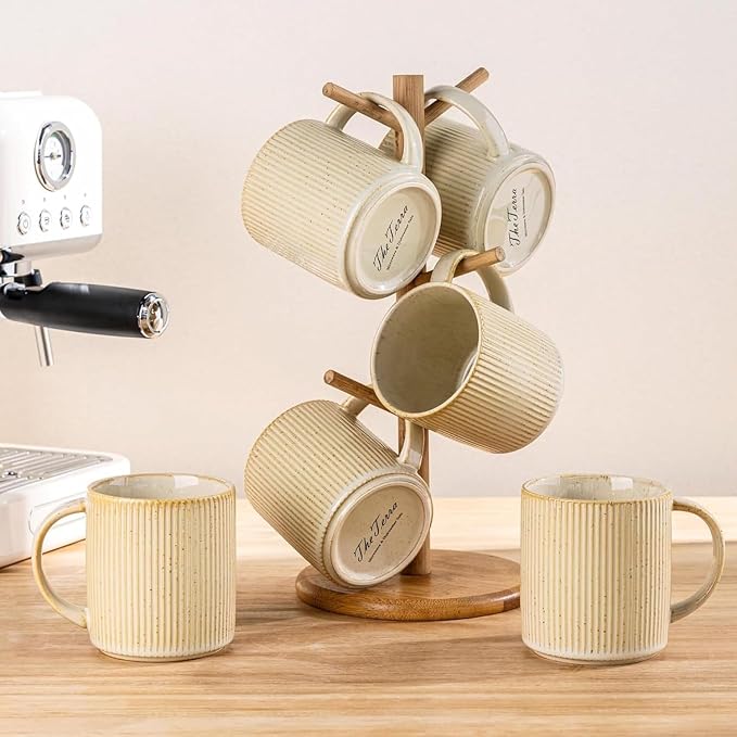 theterra Ceramic Coffee Mugs Set of 4, 14.2 oz Coffee Cups with Handle | Handmade, Suitable for Latte, Tea, Milk, Beer & Hot Cocoa, Cappuccino - Image 7