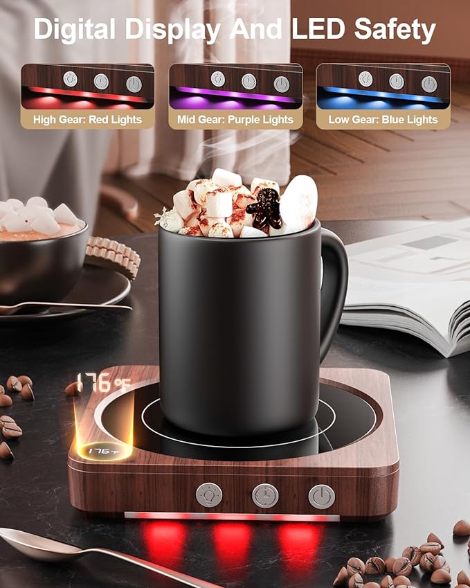 House Gem Mug Warmer - 36W Coffee Mug Warmer for Desk with Temperature Display, 2-12Hrs Auto Shut Off, Smart Candle Warmer - Ideal Coffee Gifts Accessories Keep Beverages Coffee Warmer (Wood) (Wood) - Image 2
