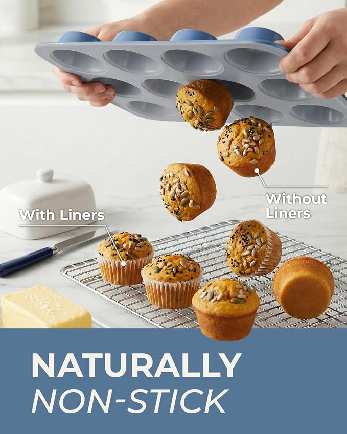 CARTMAN 2-Pack Ceramic Muffin Pan 12 Cup with 200 Cupcake Liners, Non-Stick & Non-Toxic Baking Tin for Healthy Muffins and Cupcakes, Perfect for Home Kitchens and Parties - Image 5