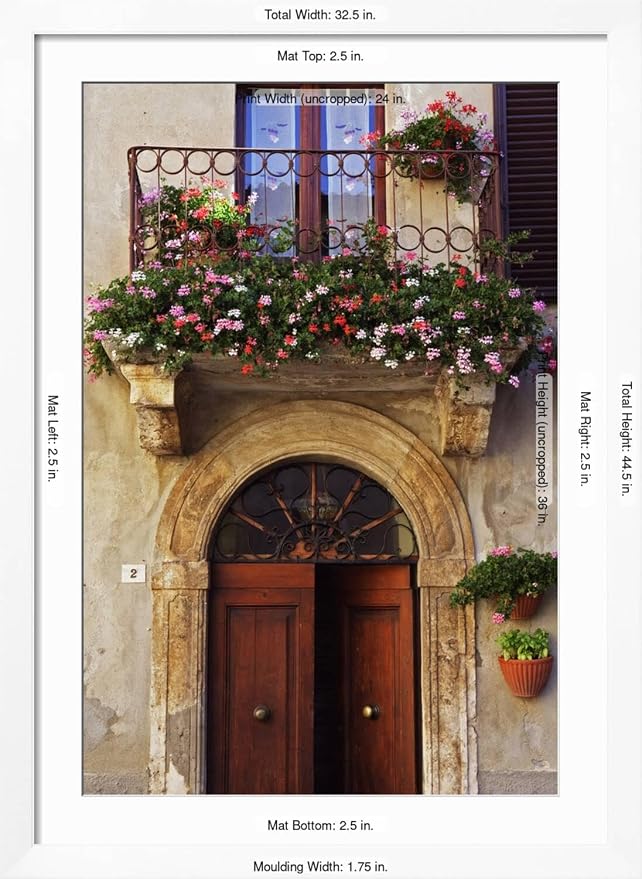 ART.COM Wall Photo Balcony Flowers and Doorway in Pienza Tuscany Italy on White Frame by Julian Castle, 32" x 44" - Image 5