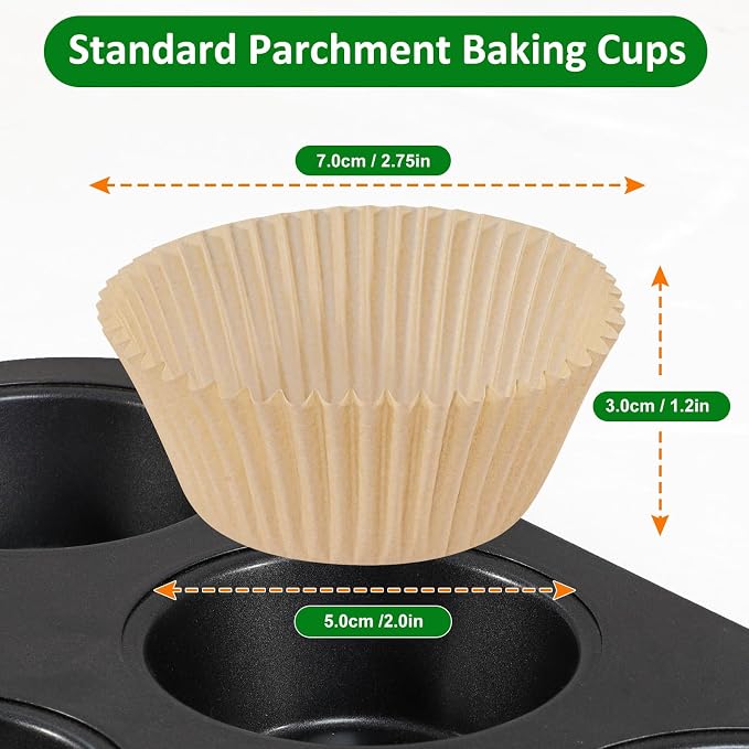 Caperci Unbleached Parchment Cupcake Liners 225pcs - Standard Paper Muffin Liners Cups for Baking, Cupcake Wrappers with Excellent Greaseproof, Non-Stick & Non-Slip, Food Grade (Natural) - Image 5