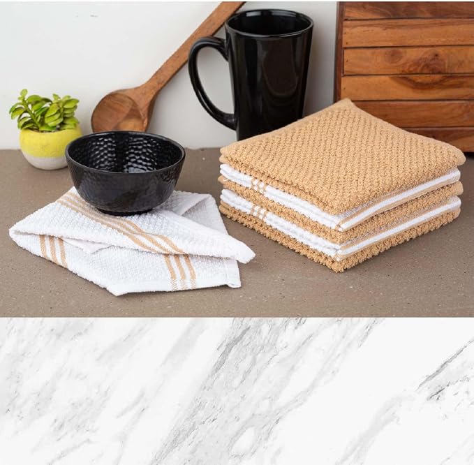 LANE LINEN 16 Piece Kitchen Dish Cloths Set - 100% Cotton Dish Towels, Heat Resistant Kitchen Mittens and Pot Holder Set, Reusable Dish Rags for Washing Dishes, Dish Towels for Kitchen Drying - Beige - Image 8