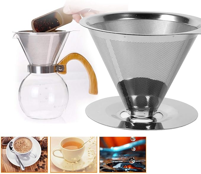 Eujgoov Double Layer Food Grade Stainless Steel Coffee Filter Silver 100x60mm Washable Reusable Fast Filtration for Home Office Travel Camping