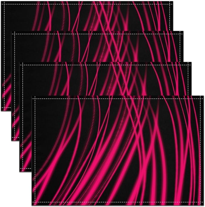 Feelyou Hot Pink Stripes Placemat for Kitchen Dining Table Decor Indoor Outdoor 18"x12" Ombre Hot Pink Black Placemats Set of 4 forChildren Abstract Table Place Mats, Set Modern Art by Feelyou