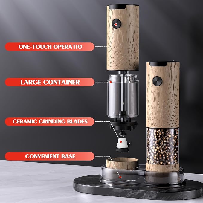 Electric Salt and Pepper Grinder Set Automatic Battery Pepper Mill Shakers Adjustable Coarseness Upgraded Larger Capacity with Led Home and Kitchen Appliances Birthday Gifts for Women Mom - Image 7