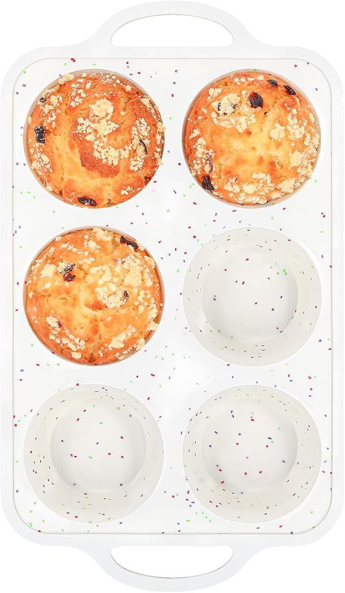 Vinino Jumbo Muffin Pan with Metal Reinforced Frame-1Pack, Large Silicone Cupcake Pan for Baking 6 Cup Jumbo Size, Silicone Muffin Tray, Cupcake Baking Pan Molds for Oven Dishwasher Safe-Cream by VININO