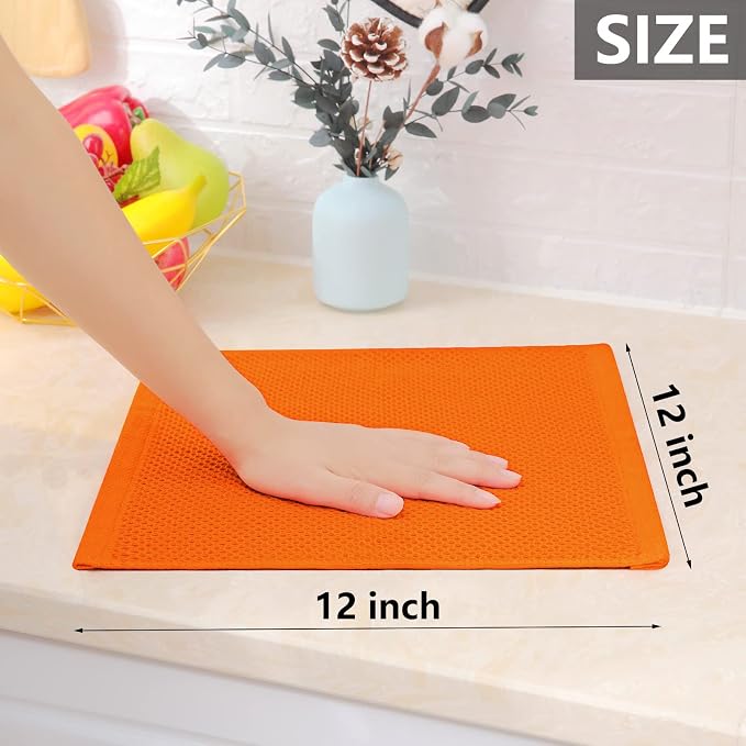 Homaxy 100% Cotton Waffle Weave Kitchen Dish Cloths 6-Pack, Orange | 12 x 12 Inches, Ultra Soft Absorbent Dish Towels, Quick Drying Dish Rags with Hanging Loop - Image 5