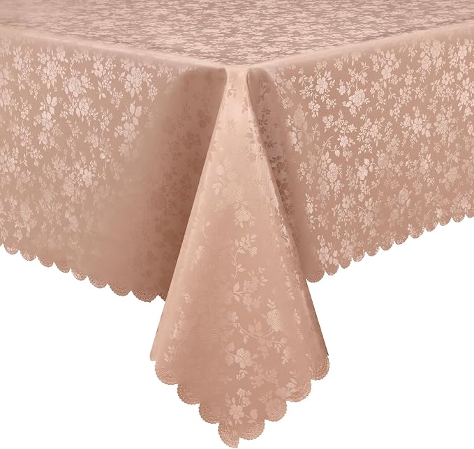 Smiry Rectangle Waterproof Heavy Duty Vinyl Tablecloths, 60 x 84 Inch | Wipeable Washable Floral Embossed Table Cover for Kitchen and Dining Room, Indoor & Outdoor Use, Tan by Smiry