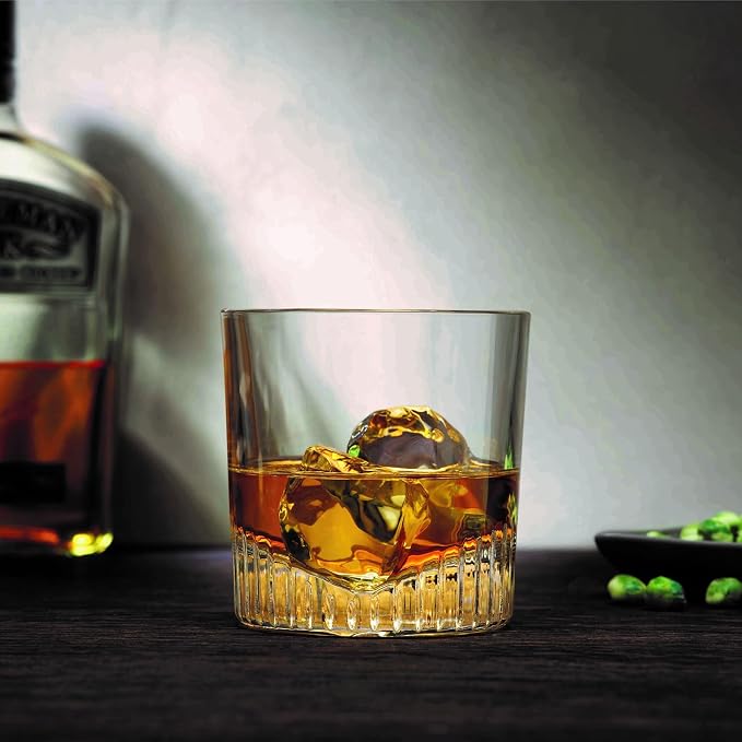 NUDE Whiskey Glasses Set of 4 – Caldera 11 oz Lead-Free Crystal Old Fashioned Rocks Glasses for Whisky, Scotch & Bourbon – V-Shape Motif Base, Dishwasher Safe Barware - Image 7