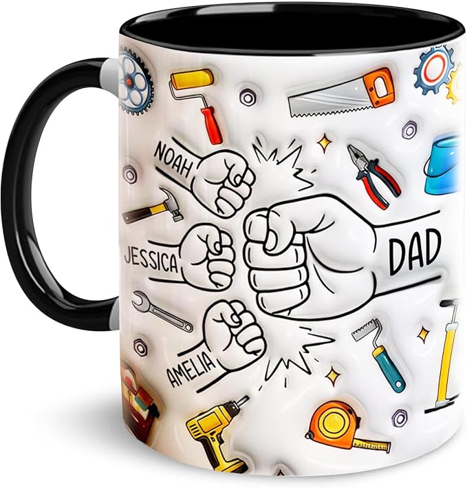 LOVELYPOD Custom Dad Mug with Kids Names, Fist Bump Coffee Mug, Fathers Day Mugs, Dad Gifts from Daughter Son, Fathers Day Presents, Personalized Coffee Cup, Custom Father Gifts by LOVELYPOD