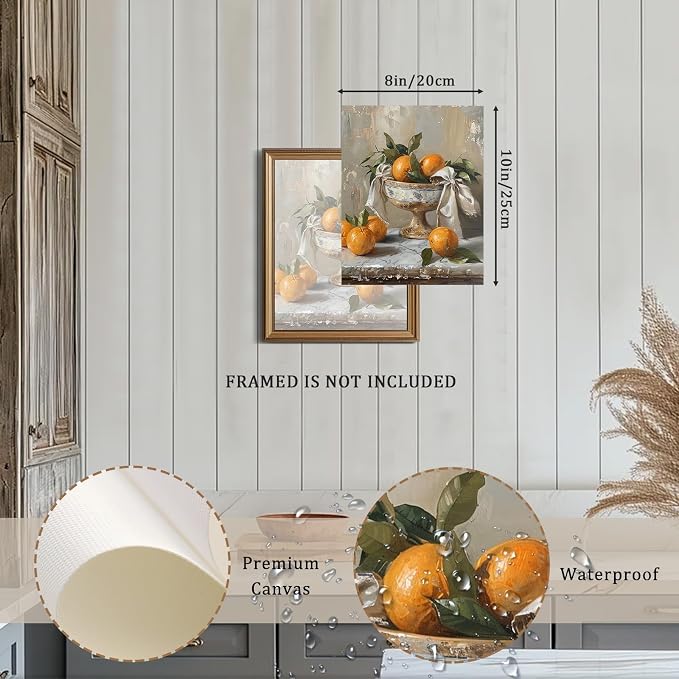 XOCUUI Farmhouse Still Life Picture Living Room - Rustic Vintage Decor for Bedroom - Tangerine Orange Fruit Moody Muted Oil Painting Art Deco Wall Art for Kitchen - 8x10inch Unframed - Image 2