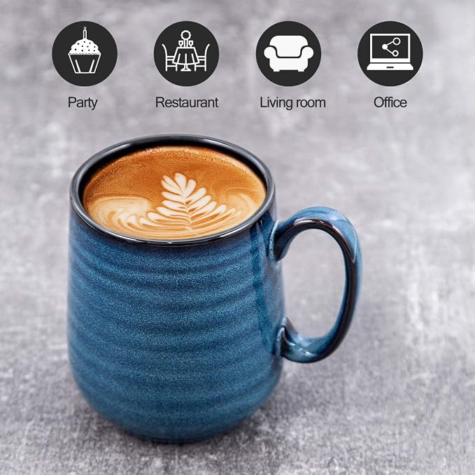 HASENSE Coffee Mugs Set of 4, 15 Ounce Porcelain Mug Set with Handle for Morning Coffee Tea and Cocoa, Ceramic Coffee Cups with Beautiful Glaze for Men, Women, Navy - Image 2