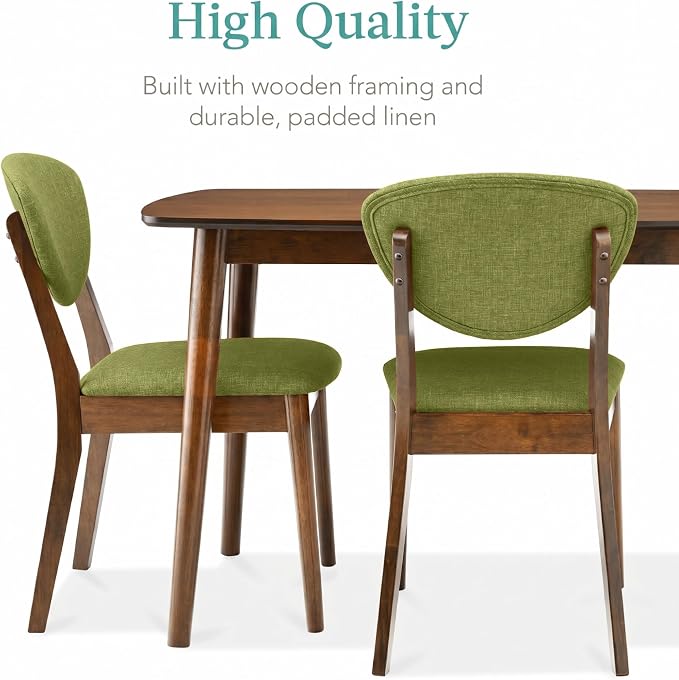 Best Choice Products 5-Piece Dining Set, Compact Mid-Century Modern Table & Chair Set for Home, Apartment w/ 4 Chairs, Padded Seats & Backrests, Wooden Frame - Walnut/Olive Green - Image 5