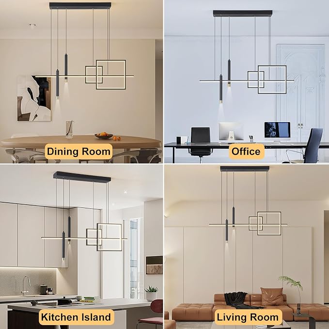 ORANOOR Modern LED Chandeliers, 39inch Dimmable Linear Black Pendant Lights | 39in Square Black Gold Dining Room Hanging Light Fixture, Kitchen Island Pendant Light for Dining Table Bar (3000lm/ 50W) - Image 8