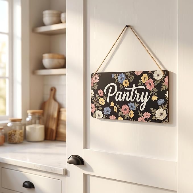 Classic Farmhouse Pantry Door Sign Floral Wood Wall Decor for Kitchen Organization, Cottage Style Decoration Housewarming Gift, 12x6 Inches - Image 6