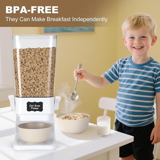 Cereal Dispenser Countertop with Cereal Bowls,16 Labels & Pen, Cereal Containers Storage, Candy Dispenser, Dry Food Dispenser For Pantry - Not Easy to Crush Food (White, 2 Pack) - Image 4
