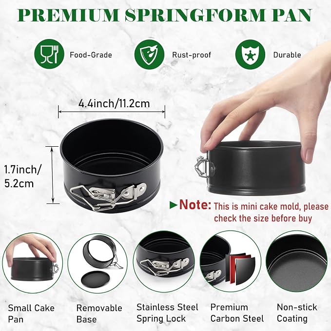 4 Pack Small Springform Cheesecakes Pan 4 Inch Mini 50Pcs Parchment Paper | Carbon Steel Cake Round Tins Leakproof Nonstick Removable Bottom Bakeware for Pie Pizzas and Quiches Baking Mold Set - Image 2