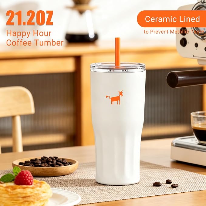 CHEERFUL GOAT Ceramic Lined Coffee Travel Mug – Stainless Steel Travel Coffee Tumbler with Ceramic Liner, with lid, 21 OZ Cup for Hot and Cold Water Coffee at Home, Office, or On the Go (White) - Image 5