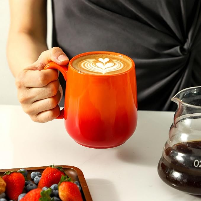 HASENSE Set of 4 Ombre Coffee Mugs, 15oz Large Ceramic Cups – Dishwasher & Microwave Safe, Orange Gradient Cappuccino Latte Tea Handle Cup, Housewarming Gift - Image 4