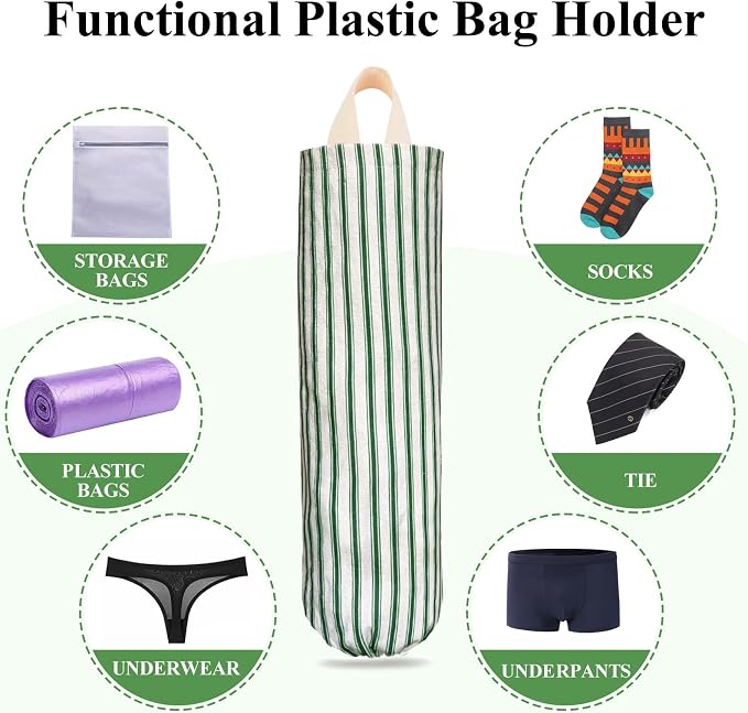 Plastic Bag Holder, Wall Mount Grocery Bag Holder, Reusable Trash Bag Organizer for Home Kitchen Pantry Decor (Green) - Image 4