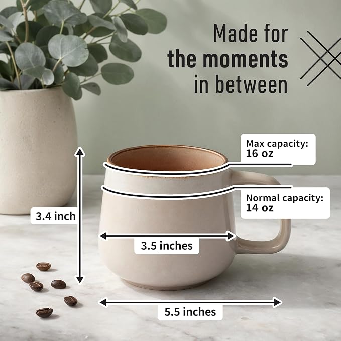 Ava Nord Large Stoneware Ceramic Coffee Mugs Set of 4-16 oz - Rose Sand | Lead-Free, Non-Toxic, Freezer - Microwave & Dishwasher Safe, Comfortable Handle, Aesthetic Nordic Design for Tea, Cappuccino - Image 2