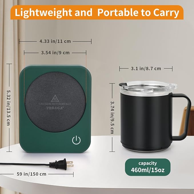 VOBAGA Coffee Mug Warmer Set with Auto Shut Off, 15 oz Coffee Mug Gift Set & 3 Temperature Settings Home Office Desk Accessories Valentine's Day Gift - Image 5