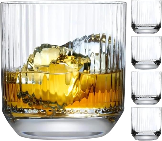 NUDE GLASS NUDE Whiskey Glasses Set of 4 SOF – 9.25 oz Lead-Free Crystal Old Fashioned Glass Big-Top by NUDEGlass