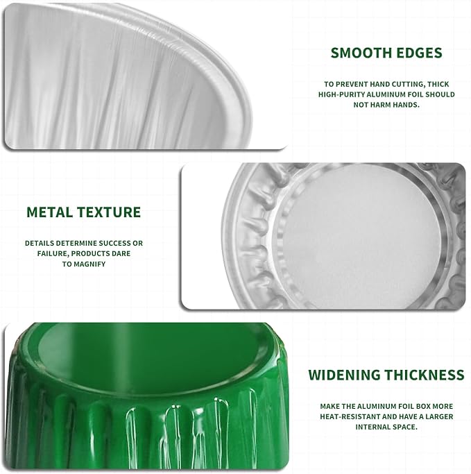 St. Patrick's Day 50Pcs Mini Aluminum Foil Cupcake,5oz Baking Cups with Lid | Green Disposable Ramekins for Christmas,Mini Cake Pans,Loaf Pan with Lids,Tin Cups Containers for Cupcake,Pudding,Cheesecake - Image 3