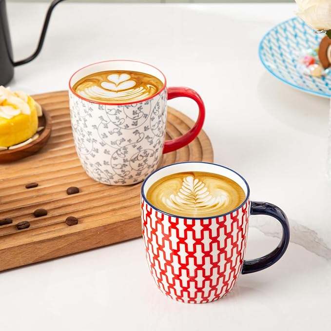 Ceramic Coffee Mugs Set - 10 Oz Large Porcelain Tea Cups with Handle for Milk Cappuccino Latte Tea Cocoa - Microwave Dishwasher Safe - Christmas Housewarming Gift -Set of 6 - Assorted Colors - Image 7