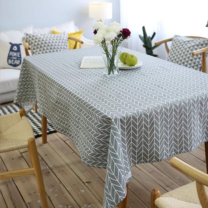 meioro Grey Farmhouse Table Cloth Rectangle Cotton Linen Nordic Twill Tablecloths Wrinkle Free Fabric Arrow Stripe Table Cloths Rustic Cover for Kitchen Dining Party Outdoor Picnic(55 x 70 Inch) - Image 4