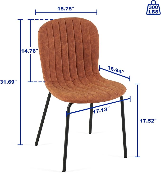 Dining Chairs Set of 4, Modern Mid Century Faux Leather Dining Room Chairs with Black Metal Legs, Comfortable Armless Side Kitchen Chair for Home, Living Room, Bedroom, Restaurant, Brown - Image 2