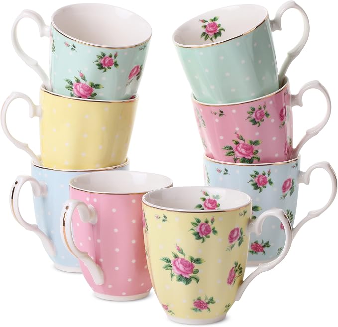 BTaT- Royal Coffee Mugs, 12 oz, Set of 8, Porcelain Bone China, Tea Mug, Large Coffee Mugs for Coffee Cups Set, Tea Cups by BrewToATea
