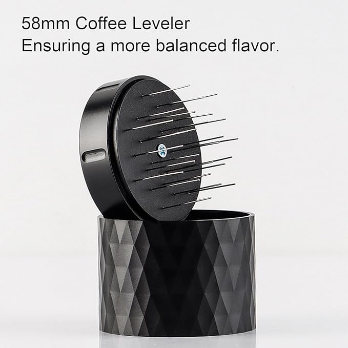58mm Coffee Distributor Tamper - Gravity Distribution Tool & Coffee Leveler, with Stainless Steel Base & Wooden Lid