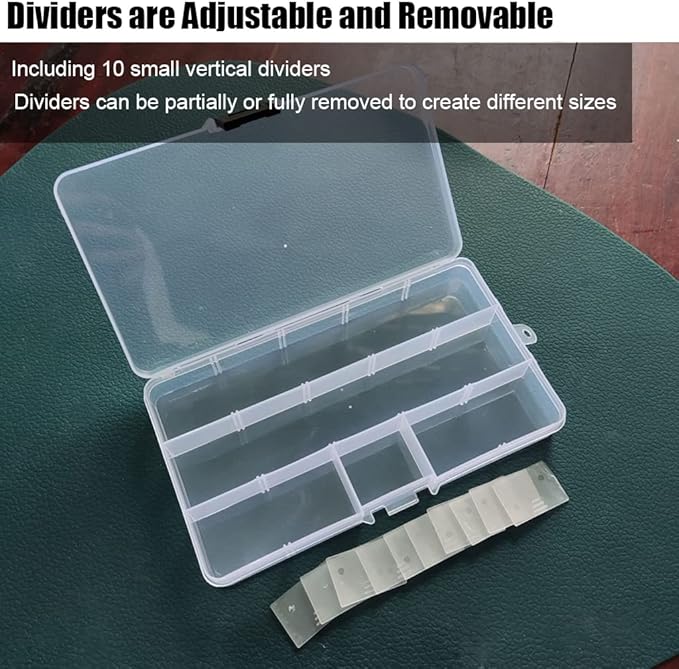 4 Pcs 15 Grids Clear Organizer Box Plastic Storage Container with Adjustable Dividers for Electronics Jewelry Beads Art DIY Crafts Fishing Small Parts