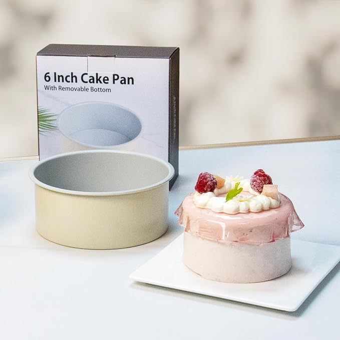 6 inch Cake Pan with Removable Bottom Carbon Steel Round Shaped Cheesecake Tin Nonstick Chiffon Cake Mould for Baking - Cream Color - Image 2