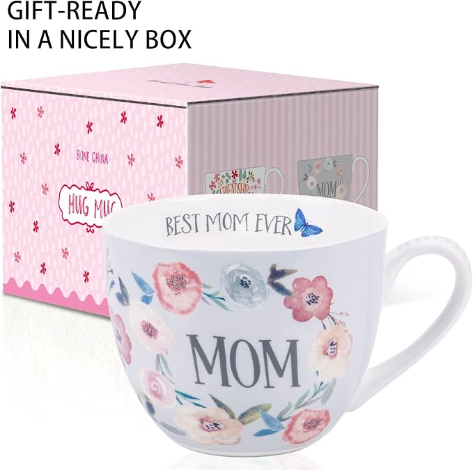 Best Mom Ever Coffee Mug - 20 oz Large Bone China Mug with Floral Design, Thoughtful Mothers Day Gifts for Mom Women, Designed in England by Harvest Green Studio - Image 4