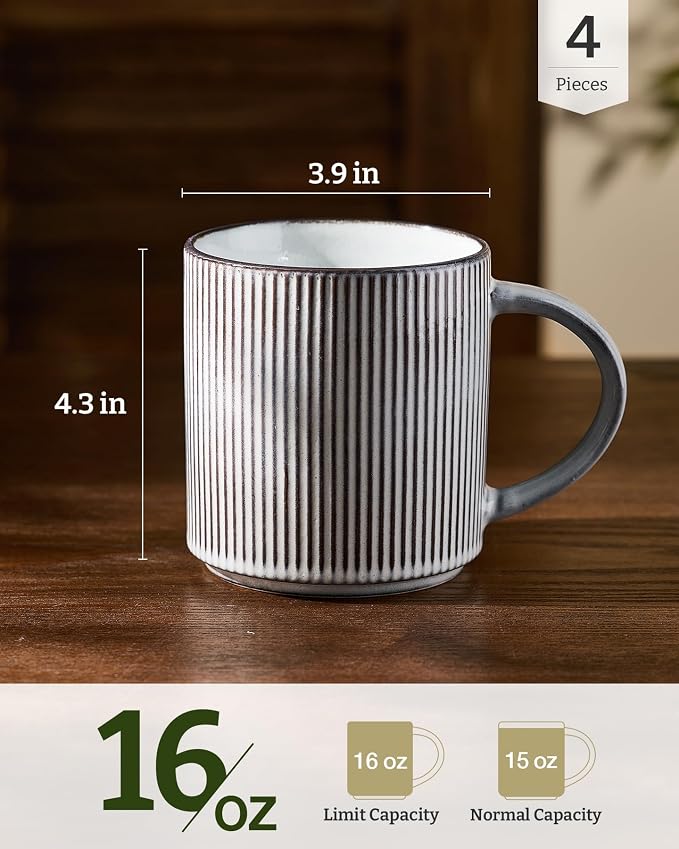 famiware Coffee Mug Set for 4, Star 16 oz Catering Mugs Cup Set with Handle for Coffee, Tea, Cocoa, Milk - Ceramic Stoneware Drinkware Set, Smoky Blue - Image 4