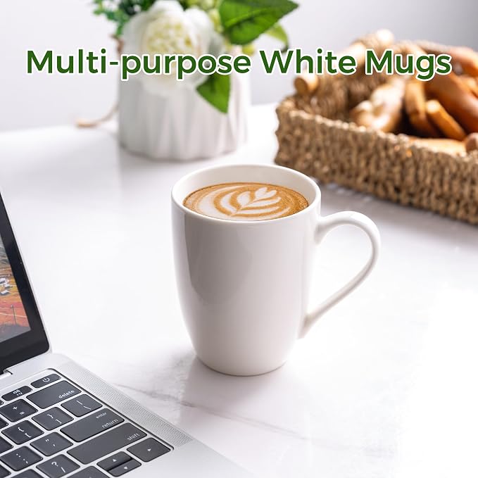 GBHOME 12 OZ Off White Coffee Mugs, Porcelain Bulk Coffee Mugs with Large Handle for Man, Woman, Light Weight Coffee Mugs Set of 4 for Latte/Cappuccino/Cocoa/Milk, Dishwasher & Microwave Safe - Image 4
