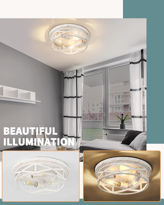 3-Light Cage Ceiling Light Fixtures, Indoor Modern Close to Ceiling Lights, 13 Inch White and Gold Metal Flush Mount Ceiling Lights for Bedroom, Living Room, Kitchen - Image 6