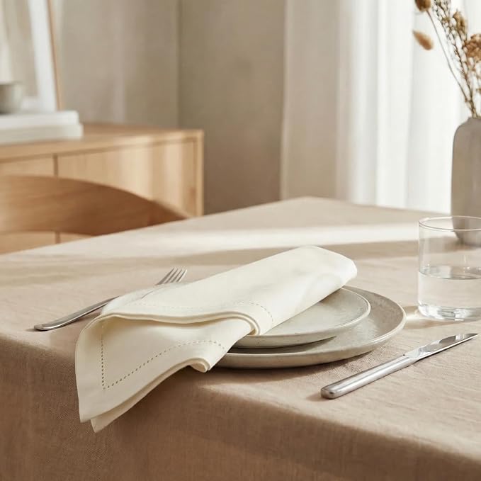 Urban Villa Hemstitch Cloth Dinner Napkins Cotton 20”x20” (Set of 12)-Ivory - Image 4