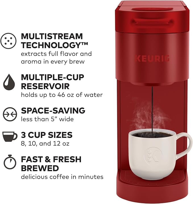 Keurig K- Slim Single Serve K-Cup Pod Coffee Maker, with 3 Brew Sizes, Multistream Technology, 46oz Removable Reservoir, Scarlet Red | 3 Brew Sizes, Multistream Technology, Removable Reservoir, Scarlet - Image 3