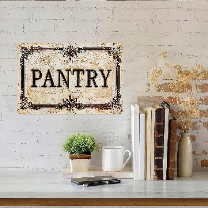Vintage Distressed Style Aluminum PANTRY Wall Decor Metal Sign 8X12in Retro Ornate Border Rustic Art Sign for Kitchen Pantry Room Farmhouse Home Decoration - Image 6