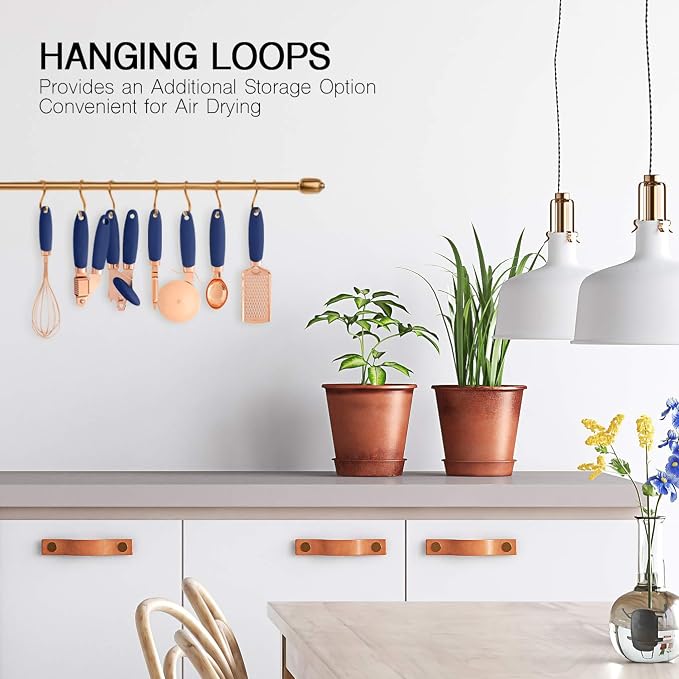 COOK WITH COLOR Kitchen Gadget Set Copper Plated Stainless Steel Utensils with Soft Touch Handles, Copper Navy, 7 Pieces - Image 5