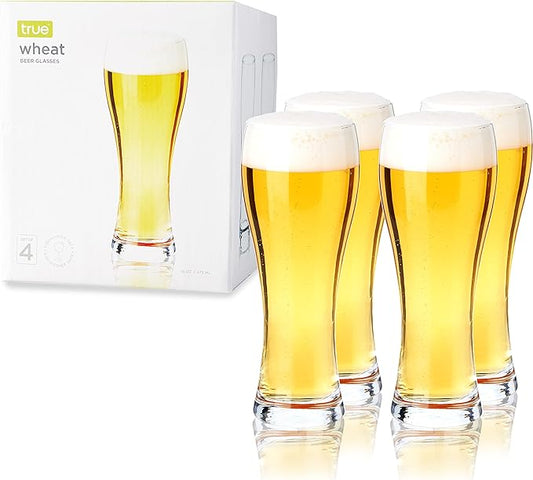 TRUE Wheat Beer Glasses, Clear Glasses for Pilsner, Belgian Ales, and Craft Beers, Birthday Party, Holiday, Game Night, Beer Gifts for Men, Durable Home Bar Glassware, 23 oz, Set of 4 by True