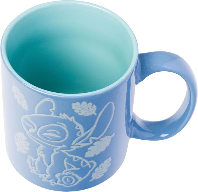 Silver Buffalo Disney Lilo and Stitch, Wax Resist Ceramic Pottery Mug, 20oz | Sitting Tropical Leaves, Cute But Cheeky, Etched Engraved, 0.59 Liters - Image 3