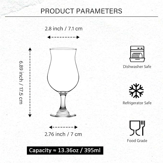 Hurricane Glasses Set of 6-13 Oz Milkshake Tall Cocktail Glasses for Mojito, Margarita, Sangria, Pina Colada Glass - Stemmed Coupe Glassware 395 Ml - Image 2