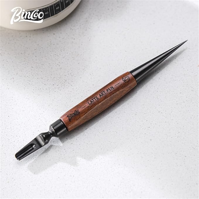 Bincoo Latte Art Pen for Coffee,Coffee Art Pen with Wood Handle,Espresso Coffee Latte Art Tools Accessories for Coffee Bar Barista (Black-(A))