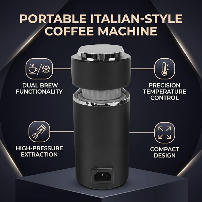 banapoy Single Serve Coffee Maker, Automatic Coffee Machine, 150ML Portable Electric Espresso Machine, Hot Cold Dual Extraction, Temperature Control, for Camping, Car, RV, Hiking (US Plug 110V) - Image 4
